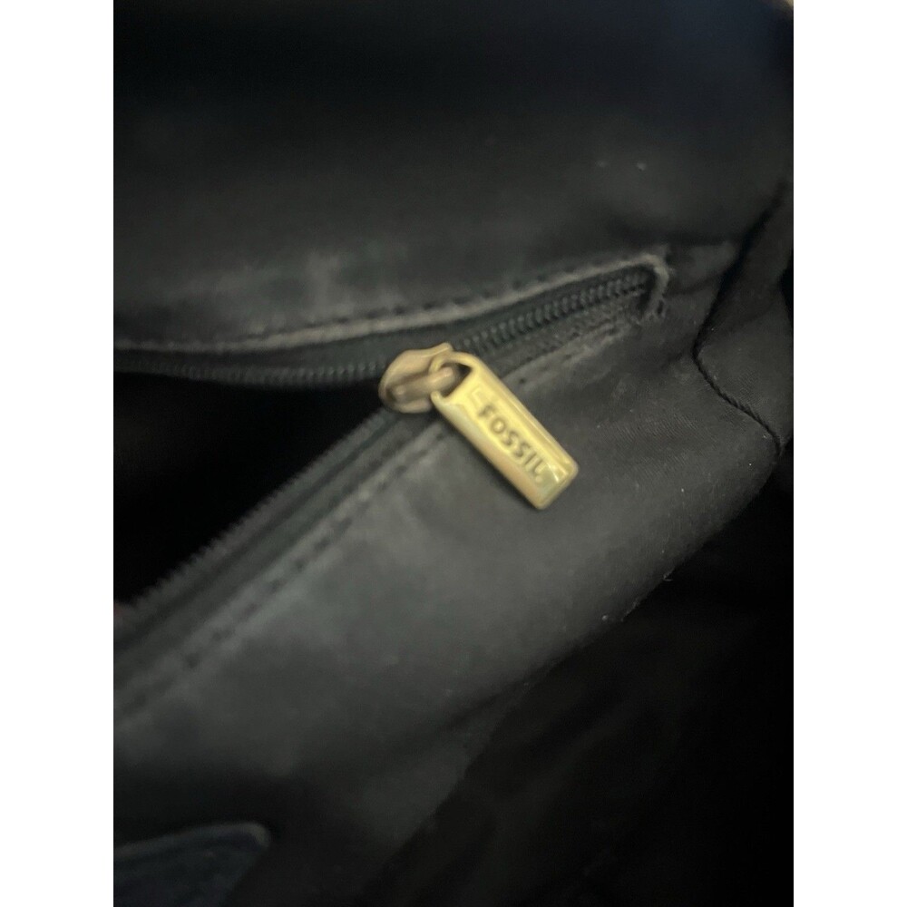 Fossil Leopard Print Satchel with Black and Cream Stripes - Picture 4 of 13